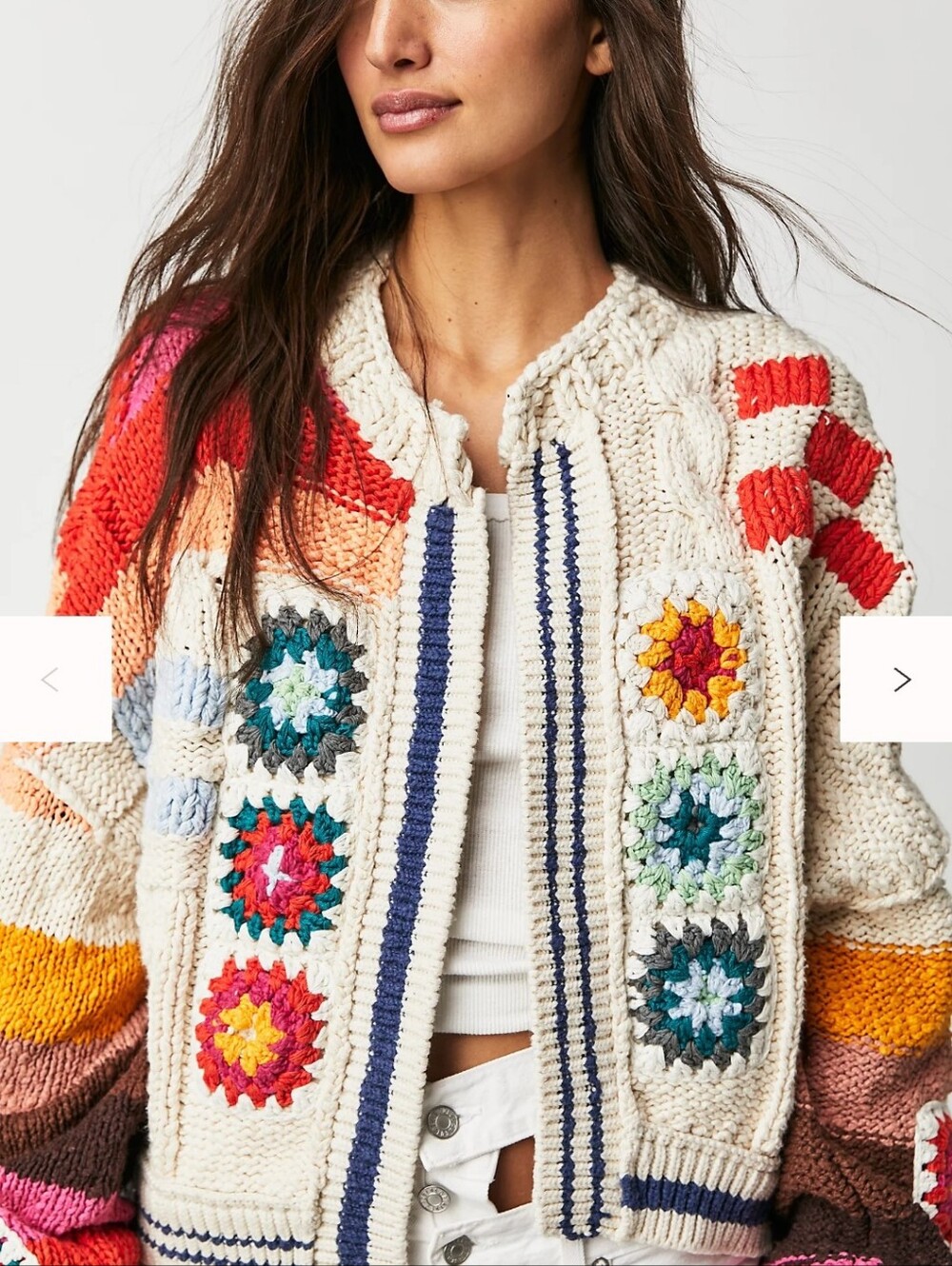 Free People Cream Multicolor Crochet Patchwork Cardigan - Picture 3 of 9